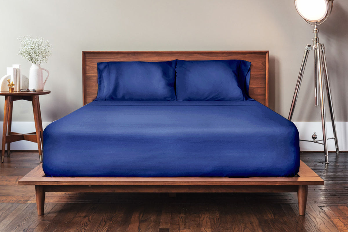 MISSUNA Parure De Lit 4 Pièces 160x200 Cm Bleu – 100% Coton Bio Percale Lavé, Ultra Doux & Respirant, Fabriqué Au Portugal